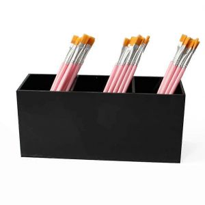 Bo&icirc;te de rangement noire &agrave; trois compartiments pour pinceaux de maquillage, crayons &agrave; maquillage et crayons &agrave; sourcils - Neuf