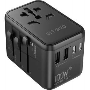 JGD-Adaptateur Voyage Universel 100W International Adaptateur Prise Universelle avec 2 USB-A et 3 USB-C Adaptateur Prise Universelle Voyage pour USA UK EU Japon Canada etc. - Neuf