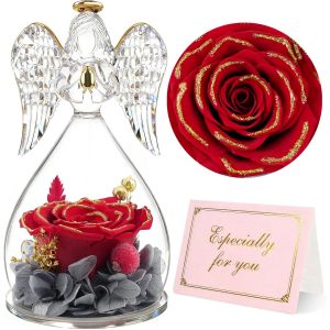 Rose &eacute;ternelle en verre - V&eacute;ritable rose pr&eacute;serv&eacute;e - Cadeau pour femme, anniversaire, Saint-Valentin, No&euml;l, f&ecirc;te des m&egrave;res - Neuf