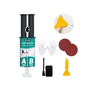 Kit de p&acirc;te de r&eacute;paration pour carrelage blanc avec grattoir et accessoires - Neuf