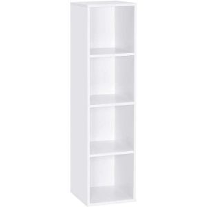 SUBZONAL-Biblioth&egrave;que avec 4 Compartiments en Bois - Blanc - Moderne - pour Salon, Chambre &agrave; Coucher, Enfant - 30 x 30 x 120 cm - Neuf
