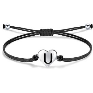 Eryi-Liquidation Totale, Bracelet Lettre Pour Femme Avec Coeur En Argent 925, Bracelet Cordon Tressé Fait À La Main Avec Breloque Initiale, Bijoux Alphabet Personnalisés Réglable - Neuf