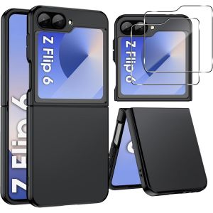 Kal-Verre Trempé Pour Samsung Galaxy Z Flip 6 [2 Pièces] Protecteur D'écran + Coque, Pc Ultra Fine Étui De Protection Arrière Housse Antichoc Case, Dureté 9h, Film Protection Écran, Noir - Neuf