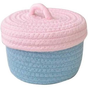 Petit panier de rangement avec couvercle Corde de coton naturel Boîte de rangement Panier d'organisateur de chambre d'enfant pour jouet de bébé - Neuf