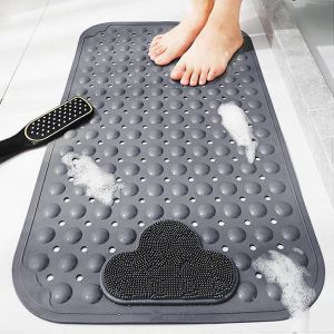 Tapis De Douche Massage Antid&eacute;rapant Avec Trous De Drainage,Grand Tapis De Douche Antid&eacute;rapant Soft Comfort R&eacute;sistant &Agrave; La Moisissure Tapis De Bain Lavable En Machine (Gris,70 X 40 Cm) - Neuf