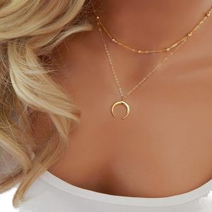 Kal-Collier Ras De Cou Lune Boho Collier Pendentif Croissant De Lune Collier Double Corne Collier Croissant Satellite Or Bijoux Pour Femmes Et Filles - Neuf