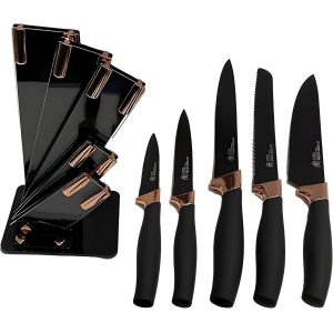 Kitchen Knives 5 Set Steel Kitchen Knife Holder Knife Block Knife Professional Kitchen With Stand Professional Chef Knives Ultra Sharp Black - Neuf