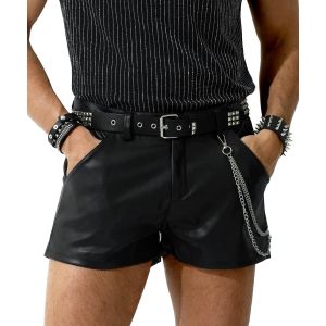 Cauc-Boxer Short Homme Similicuir Shorts Pu De Haute Qualit&eacute; Cuir Rock Punk Moto Avec Poche Zipp&eacute;e Short - Neuf