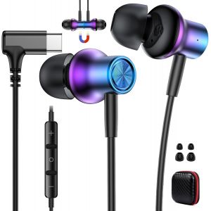 KALANKA-&Eacute;couteurs USB C pour iPhone 17 Air 16 15 Pro Max Plus, &Eacute;couteurs Magn&eacute;tiques Type-c avec Microphone et Contr&ocirc;le Volume, &Eacute;couteurs Filaires USB-C pour iPad Pour Galaxy S25 S24 S23 S22 Pour Pix - Neuf