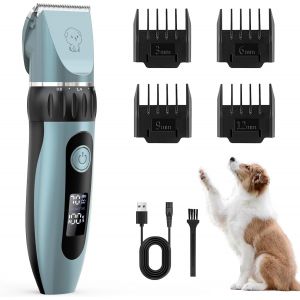Tondeuse Chien,Professionnelle Poil Long Epais Tondeuse, Chat Faible Bruit Pour Tailler, Avec Ecran Lcd Et 4 Accessoires De Peigne, Convient Petits Chiens Chats Animaux Aux (Bleu) - Neuf