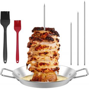 Ulteronixshop-Support vertical pour brochettes de kebab en acier inoxydable avec 3 pointes de tailles diff&eacute;rentes et 2 brosses, brochettes amovibles avec plateau d'&eacute;gouttement pour saucisse, steak, p - Neuf