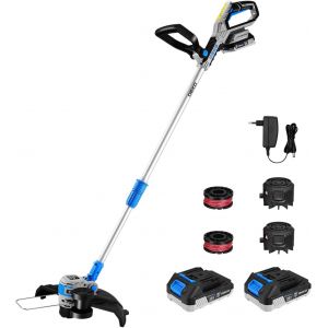 MEVRONISSHOP-Debrouissalleuses Batterie : 20V Tondeuse &eacute;lectrique sans balais pour Herbes, 30 cm, 2 en 1 Tondeuse de Gazon et Bordeuse, 2 Batteries, Chargeur, Alimentation Automatique de Fil - Neuf