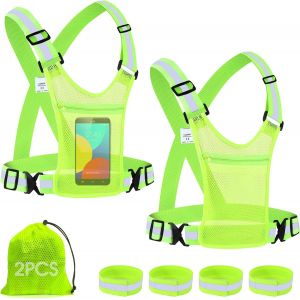 Subzonal-2 Pi&egrave;ces Gilet De S&eacute;curit&eacute; V&eacute;lo +4 Pi&egrave;ces Bracelets De S&eacute;curit&eacute;, Harnais De Reflechissant R&eacute;glable Gilet Fluorescent Unisexe Pour La Course, Le V&eacute;lo, La Moto Mit Poche - Neuf