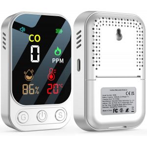 D&eacute;tecteur de monoxyde de carbone portable 3 en 1, d&eacute;tecteur de monoxyde de carbone rechargeable avec affichage de la temp&eacute;rature et de l'humidit&eacute;, portable pour la maison, la caravane, le - Neuf