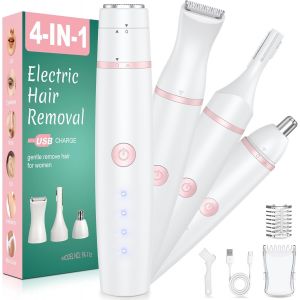 Rasoir Electrique Femme,4 En 1 Epilateur Visage Femmes,Usb-C Tondeuse Nez Avec Voyant De Batterie,Tondeuse Femme Intime,Rasoir Sourcil,Pour Joues,Bikini,Nez,Oreille,Aisselles,L&egrave;vres,Menton - Neuf