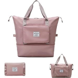 KALANKA-Pliable Sac de Voyage à Bandoulière avec Compartiment à Chaussures - Bagage Portable Valise Cabine Grande Taille pour Week-End - Léger Imperméable (Rose) - Neuf