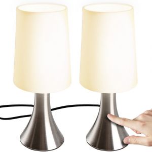 Jago® Lampe De Table Tactile - Lot De 2, Avec Abat-Jour En Tissu, Ampoule E14, Max. 60 W Ou Led Dimmable, Hauteur 29.5 Cm - Lampe De Chevet, À Poser - Neuf