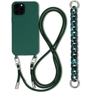 Kal-Coque Avec Cordon Pour Iphone 14 Plus 6.7"",Etui Pour Téléphone Portable Collier Corde Housse Silicone Antichoc Housse Pour Iphone 14 Plus Avec Chaîne Réglable Lanyard Cover-Vert Foncé - Neuf