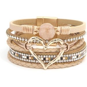 Kal-Tiss&eacute; &Agrave; La Main Style Boh&egrave;me Multicouche En Cuir Coeur Bracelet Pour Femmes Bijoux Bracelet Bracelet - Neuf