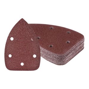25 Feuilles De Papier De Verre Pour Ponceuse À Souris - [40 Grains, 3,5"" X 5,5""] Plaquettes De Ponçage Triangulaires À Boucle Et Crochet Assortis | 5 Trous, Oxyde D'aluminium - Neuf