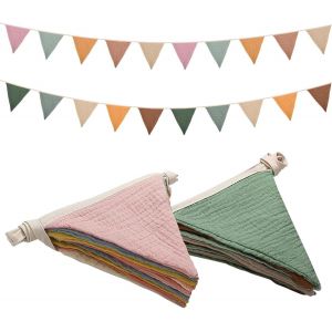 Mevronisshop-Tina.Win 2x Guirlande De Fanions&iquest;Fanions Guirlande,Fanions En Coton &iquest;Tissu Double&iquest;D&eacute;coration De Chambre D'enfant, F&ecirc;te Jardin, Guirlande Happy &iquest;2.6m(Rose) - Neuf