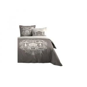 Housse De Couette Et Taie 220 X 240 Cm Chalet De Valloire Taupe - Neuf