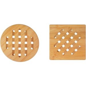 Jexnovashop-Lot De 2 Dessous De Plat Extra Larges En Bambou - Dessous De Plat Carr&eacute;s Et Ronds En Bois - R&eacute;sistants &Agrave; La Chaleur - Dessous De Plat En Bambou - Id&eacute;al Pour La Cuisine, La Table &Agrave; Manger - Neuf