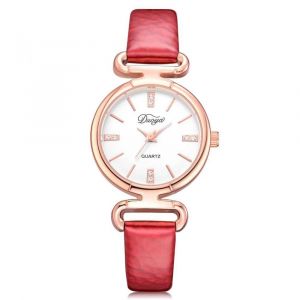 Duoya Femmes Simple Frais Rond Cadran Analogique Pu Montre-Bracelet Cadeau Robe Montre &Agrave; Quartz (Rouge) - Neuf