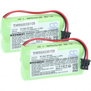 vhbw 2x Batterie compatible avec Panasonic TGA400, TGA200, PQP506SVC, TG4000 téléphone fixe sans fil (1500mAh, 2,4V, NiMH) vert - Neuf