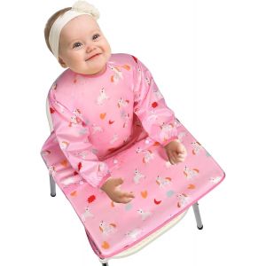 Bavoir Bebe & Bavoir De Sevrage Avec Bavoir Manches, Bavoir Pour B&eacute;b&eacute; Fixe &Agrave; Votre Chaise Haute,Bavoir Etanche &Agrave; Manchs Longue Avec Manches Imperm&eacute;ables Pour 6-36mois - Neuf