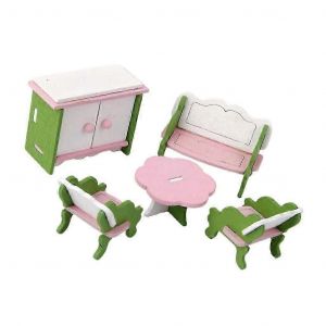Meubles de maison de poup&eacute;e en bois miniature pour enfants Ensemble de jouets de salon - Neuf