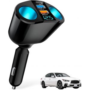LORANKA-120W Chargeur Allume Cigare Double USB QC3.0 & PD, Double Allume Cigare avec Voltm&egrave;tre LED Charge Rapide, Chargeur Voiture USB pour T&eacute;l&eacute;phone GPS Tablette Cam&eacute;ra Dash Cam - Neuf