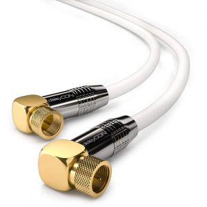 7,5m Câble D'Antenne SAT HDTV Câble Satellite Câble Coaxial 2x Coudé - Connecteur F (90° degré) vers Connecteur F (90° degré) - Connecteur Métallique - Blanc - Neuf