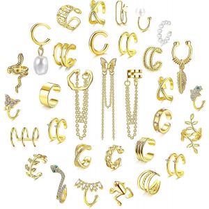Kal-32pcs Manchette D'oreille Réglable Clip Wrap Boucle Femmes Non Piercing Cartilage Chaîne Serpent Papillon Faux Hélix Sans Trou - Neuf