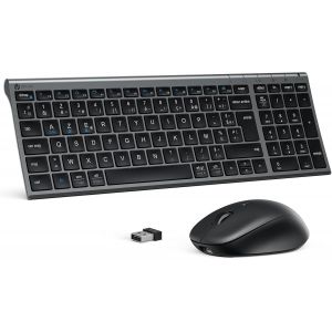 Bluetooth Ensembles Clavier Et Souris, Clavier Et Souris Sans Fil Combo Rechargeable, 2,4 Ghz/Bluetooth, Silencieux, Ultra-Fin, Disposition Azerty Français - Neuf