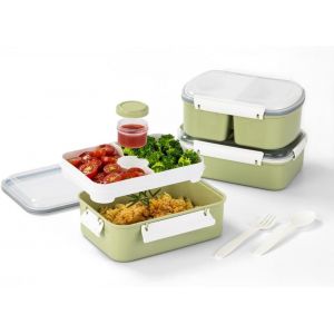 Tianyi-3-Pack Salad Food Storage Conteneurs, 3800 Ml Boîtes À Lunch Bento, Avec Couvercles Et Plateaux Amovibles, Fourche Et Cuillère, Pour Les Déjeuners, Les Salades Et Plus (Vert) - Neuf