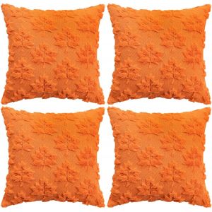 Cauc-Lot De 4 Housses De Coussin D&eacute;coratives D'automne - 45 X 45 Cm - Feuille D'&eacute;rable - D&eacute;coration D'automne - Motif Feuilles D'&eacute;rable 3d - D&eacute;coration D'automne Pour Canap&eacute;, Chambre &Agrave; Coucher, Salon - Neuf