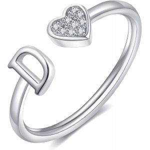 Kal-Bague Femme Or Argent Rose Or Coeur Bague Avec Initiale Lettres Enfant Fille Plaqu&eacute; Or Reglable Ajustable A-Z Collier Femme Bague Fian&ccedil;ailles Accessoires Mode Contemporains Bo&icirc;te Cadeau - Neuf