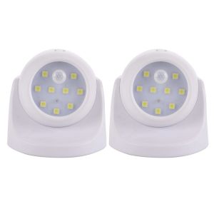 Lot de 2 lampes &agrave; d&eacute;tecteur de mouvement &agrave; piles, rotation &agrave; 360&deg;, t&ecirc;te orientable et conception &eacute;tanche. - Neuf