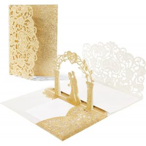 CHECARZHN--NO1-Carte De Voeux 3D Pop-Up, Carte Mariage 3D Avec Enveloppe Cartes Anniversaire Marriage Cartes Cadeau De Félicitations Pour Couple Amoureux, Marié Mariée, La Saint-Valentin (Or) - Neuf