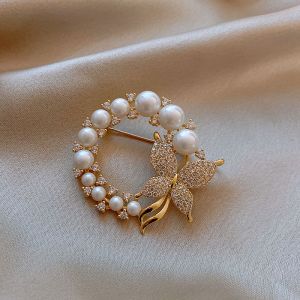Perle Broche En Cristal De Papillon Pins, Or, Perle Broche Avec Cz Strass, Vintage Perle Broche, Cardigan Clip, Clip De Revers, Chemise À Clip, Les Femmes Les Filles Des Bijoux, Des Cadeaux - Neuf