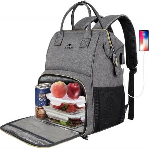 nzqaf-Sac a Dos Isotherme Repas Déjeuner Femme, pour Ordinateur 15,6 Pouces et Voyage avec Port USB Imperméable pour Homme Collège Affaire, Gris - Neuf