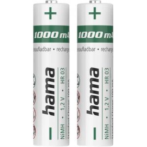 2 Piles Rechargeables AAA NiMH 1000 mAh (Lot 2 Batteries Rechargeables, Charge Rapide, Tr&egrave;s Faible Autod&eacute;charge, 1.2 Volts, pour T&eacute;l&eacute;phone Fixe, Jouet, Rasoir, T&eacute;l&eacute;commande, Cam&eacute;ra, Flash) - Neuf