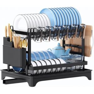 Mevronisshop-Gouttoire Vaisselle - &Eacute;gouttoir &Agrave; Vaisselle D&eacute;tachable &Agrave; 2 Niveaux, Organiseur D'&eacute;gouttoir &Agrave; Vaisselle De Grande Capacit&eacute; Avec Porte-Ustensiles, Egouttoir &Agrave; Tasses Et Bac D'&eacute;gouttement - Neuf