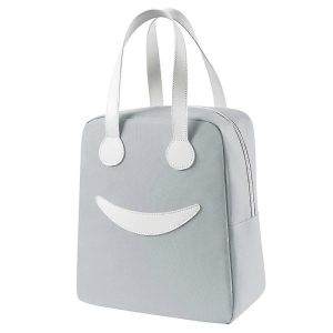 Sac &agrave; lunch isol&eacute; Smiley Sac organisateur de rangement Ext&eacute;rieur et int&eacute;rieur matelass&eacute; lisse Sac fourre-tout isotherme thermique &eacute;tanche (grand,gris) - Neuf