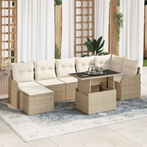 Ensemble de Canap&eacute; de Jardin 8 Pi&egrave;ces avec Coussins Beige, Canap&eacute; de Jardin 2 Places avec Coussins Beige - Neuf