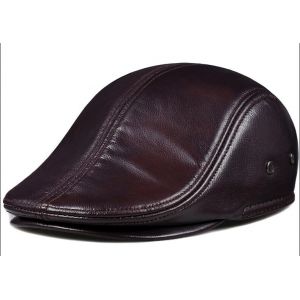 Casquette Plate En Cuir Véritable Pour Hommes,Béret Britannique,Oreillettes Masculines Marron,Chapeaux De Lierre Vintage,Casquettes De Réalisateur De Luxe,Mode Automne,Testostérone,Sby - Neuf