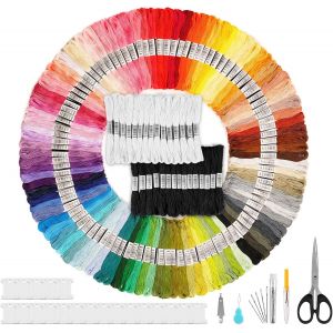 Kalanka-Estcoo 179pcs Kit À Broder, 100 Couleurs Embroidery Floss + 30 Fils Noir & Blanc + Accessoires D'outils, 8m & 6 Brins Bracelet Brésiliens, Embroidery Thread For Friendship Bracelet - Neuf