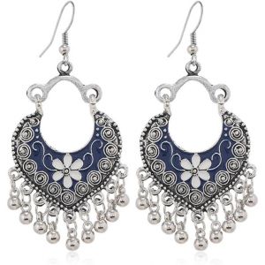 Kal-Boucles D'oreilles Bohèmes En Forme De Boule De Fleurs Pour Femmes Et Filles, Plaqué Argent, Émail, Lustre Bohème, Cerceau, Cloches Perlées, Jhumka, Bijoux Indiens Suspendus, Cadeaux - Neuf