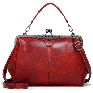 SJZG-Sac A Main Pochette Femme Portefeuille Elegant Sac De Soiree Kiss Lock Sac &Agrave; Bandouli&egrave;re Pu Cuir Sacs &Agrave; Main Mariage Rouge - Neuf